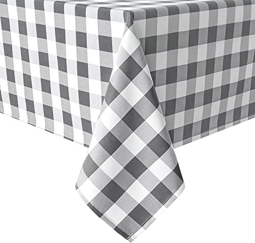 Hiasan Karierte Tischdecke Outdoor wetterfest aus Polyester, abwaschbar schmutzabweisend wasserabweisend knitterfrei Tischtuch für bierzeltgarnitur Esszimmer Party Garten, 130x160cm Grau und Weiß
