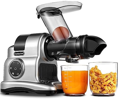 AMZCHEF Estrattore Frutta e Verdura - 80MM Grande Apertura per Frutta Intera - Estrattore Frutta e Verdura Professionale con Modalità a 2 Velocità e Funzione Inversa - Argento
