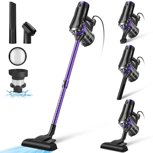 elezon F800 - Aspiradora de varilla con cable de 25.5 pies de largo, potente aspiradora multiclón sin bolsa, aspiradora ligera de mano pequeña para el hogar de madera dura y piso de azulejos, color