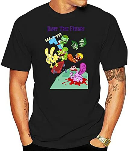 Happy Tree Friends Tee T-Shirt Short Sleeve Cotton T-Shirt Black XL