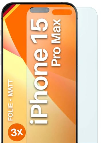 moex FlexProtect matte Schutzfolie für iPhone 15 Pro Max Displayschutz Folie matt gegen Reflexionen, Anti Reflex Handyfolie mit Sonnenschutz, Kompatibel mit jeder Handyhülle, 3 Stück