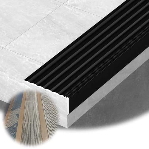 HCZION 10 Stück Treppenkantenprofil Winkelprofil Treppen Kantenschutz Anti-Rutsch Stufenkantenprofil Für Innen Außen, Aluminium, 90cm 120cm (Color : Black, Size : 10pcs-48''/120cm)