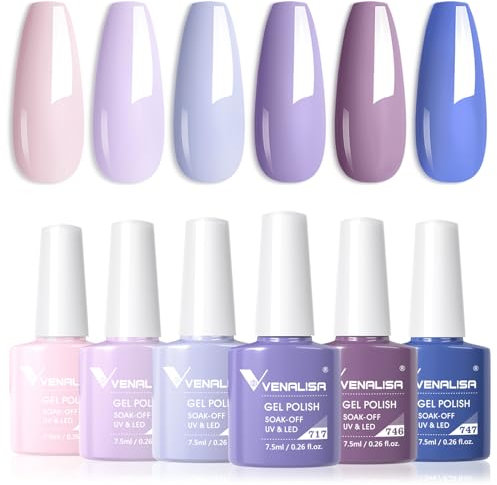VENALISA Gel Nail Polish 6 Colors Set Purple Dream Amethyst Mystique Collection Soak Off 7.5ml UV Gel Classic Nail Art Manicure for Enchanting Elegance