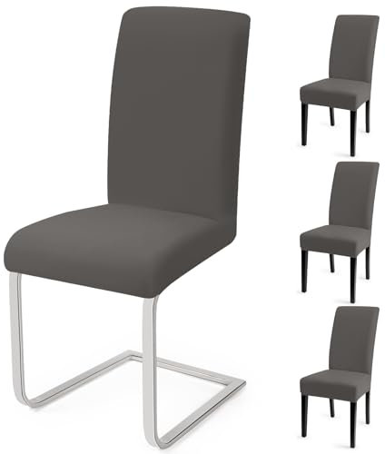 Stuhlhussen 4er Set Stuhlbezüge Moderne Stretch Stuhlhussen Universal Husse Abnehmbare Stuhlbezug Waschbarer Abdeckung Esszimmer Dekoration Spannbezug,für Hochzeit Partys(4er Set, Kühl Grau)-C