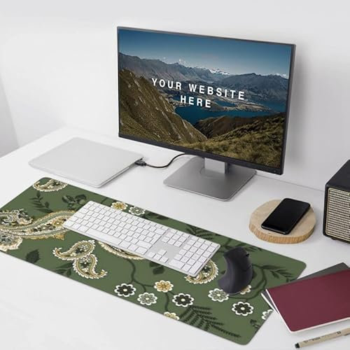 Large Rubber Gaming Keyboard Mouse Pad, 16W x 35.5L Inches, Paisley Pattern, Office Desk Mat,for Home Office, Computer Desk, Laptop Desk, Gaming Desk, Keyboard Tray