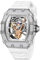 OBLVLO Luxus Stil Finger Diamanten Tonneau Skelett Mechanische Uhr für Herren Silikonband Wasserdicht Automatik Selbstaufzug Uhr XM-FIG-D, XM-FIG-D-YGWR, Large, Modern