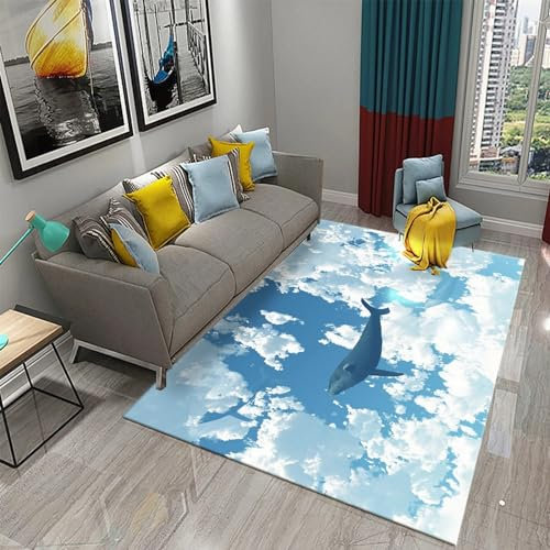 Teppich Kinder Teenager Jungen Spielmatte 3D Wal, Blauer Himmel, Weiße Wolken, Landschaft Gedruckt Teppich Wohnzimmer Schlafzimmer Dekoration Baby Krabbel Matte 40 X 60 cm -6V2M+D4V4-9