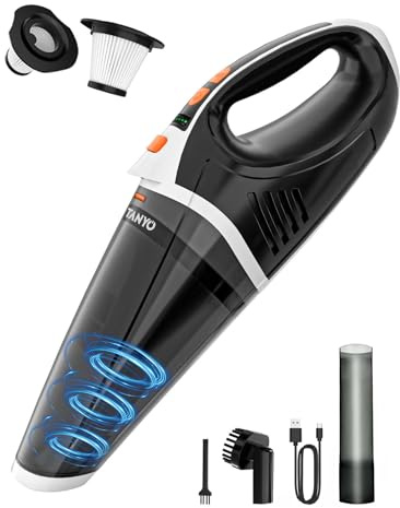 TANYO Handstaubsauger Testsieger, 12000Pa Handstaubsauger Akku Kabellos mit LED, 2-Gang Autostaubsauger mit Waschbar HEPA-Filter, Aufladbar Tragbar Mini Staubsauger für Auto, Haus Schwarz-orange