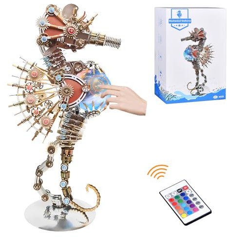 3D-Metall-Puzzle, mechanisches Seepferdchen-Puzzle mit Lampe, 16 Farben, 3D-Puzzle mit Schreibtischständer, zum Zusammenbauen, pädagogisches dekoratives Sammlerstück, Geschenk für Jugendliche und