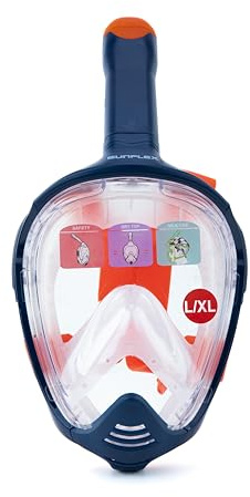 Sunflex Full Face Mask Kraken L/XL | Schnorchelmaske | Tauchmaske | Schnorchel mit Vollmaske | Vollgesichtsmaske Schnorchelausrüstung | Panoramablick | Unisex | ab 10 Jahre | Schwimmbad & Strand