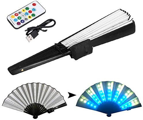 Hiessgozy Rave Fan with Light, Led Glowing Chinese Fan Folding Fan Multiple Modes Stage Performance Show Light Up Fan Birthday Gift Wedding Night Bar Club Props