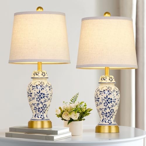 RORIANO Chinoiserie Ceramic Table Lamps Set of 2 for Bedroom Bedside