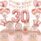 Rose Gold 30th Birthday Party Decorations Tableware Set Include 30th Birthday Balloons, Banner, Tablecloth, Cake Topper, Plates and Serviettes for Girls, Women,Her Party Birthdays Supplies Decoration