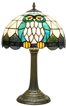 NUODITOS Tiffany Lampe Eule Tier Stil Glasmalerei Tischlampe Vintage Schlafzimmer Nachttisch Licht für Haus Schlafsaal Büro Kunsthandwerk Antik Dekor Akzent Ästhetik Nachttisch Leselicht