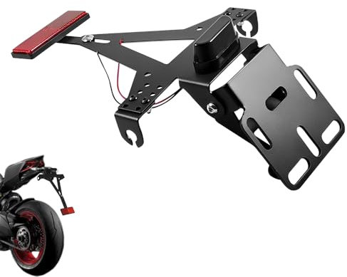 Motorrad Kennzeichenhalter, Einstellbarer Winkel Kennzeichenhalter Motorrad mit Kennzeichenbeleuchtung, Universal Halter Kompatibel mit Den Meisten Gängigen Motorradmodellen