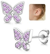 JeweBella Schmetterling Ohrstecker Silber 925 Ohrringe Mädchen Kinder | Hypoallergene Ohrringe,Niedlich Kleine Ohrringe,Schmuck Geschenke mit Box,Rosa/Lila/Blau/Bunt Zirkonia,20G