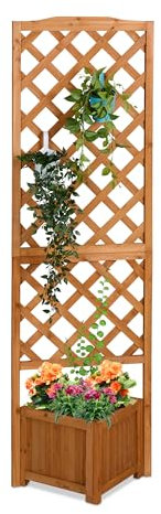 Relaxdays Pflanzkasten mit Rankgitter, HBT 180x55x51 cm, Pflanzkübel mit Spalier, Balkon & Garten, Tannenholz, Hellbraun