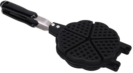 Qcwwy Waffel-Maker-Pfanne, Herzförmige Waffel-Maker-Beschichtungs-Waffeleisen-Leichtbau-Küchen Geschirr aus Aluminium, Geeignet für Camping und Picknicks zu Hause