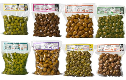 Terramia Sizilianisches Premium Oliven Probierset | 8 verschiedene Sorten | National prämierter Betrieb | 8 Beutel à 500g (4kg)