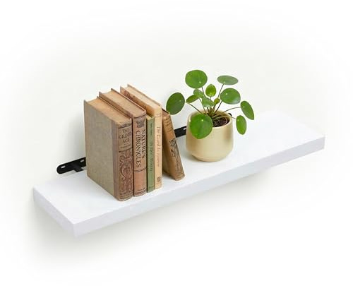 Relaxdays Wandregal, HxBxT: 4 x 80 x 23 cm, Holzoptik & Metall, Bücher, Deko, Wandbrett Wohnzimmer, Flur, Küche, weiß