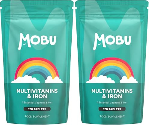 Multivitamin & Iron 120 Tablets for Men & Women | Vitamin B, C, D, E and Iron | Immune Support & Daily Wellbeing Multivitamins | Vegan | MOBU UK (Pack of 2)
