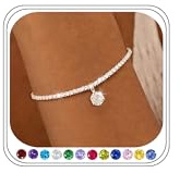 Maynor Geburtsstein Armband Damen 925 Sterling Silber – Silberarmband mit Zirkonia Anhänger, Personalisiert, 12 Farben, Verstellbar, Wasserdicht, Schmuck Geschenk für Frauen & Mädchen