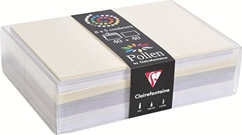 Clairefontaine 20842C -Packung mit 40 Umschläge selbstklebend Format C6 (11,4x16,2cm) 210g + 40 Karten 11x15,5cm 120g Pollen, ideal für Einladungen und Korrespondenz, Hochzeit, farbig sortiert, 1 Pack