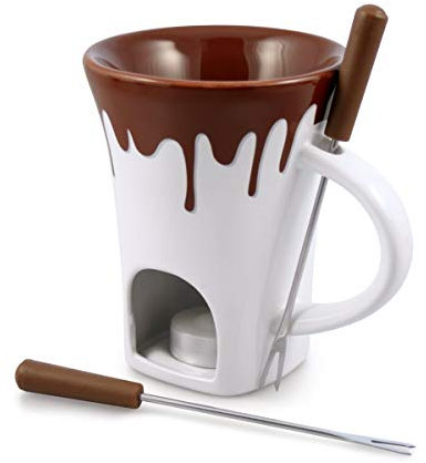 Swissmar Nostalgia Schokoladenfondue-Becher-Set 4-teilig, Keramik/Edelstahl, Weiß/Braun, 120 ml, Teelichtbeheizt, Spülmaschinenfest, in Geschenkverpackung
