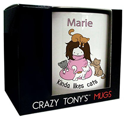 CRAZY TONY'S Personalised Kinda Likes Cats Mug Cute Friend Mum Wife Cat Lover Owner Gift Idea