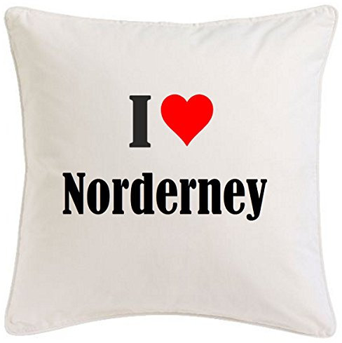 Kissenbezug I Love Norderney 40cmx40cm aus Mikrofaser geschmackvolle Dekoration für jedes Wohnzimmer oder Schlafzimmer in Weiß mit Reißverschluss