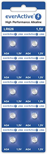EverActive AG4 Lot de 10 Piles alcalines Mini G4 LR626 LR66 1,5 V Durée de Conservation 5 Ans