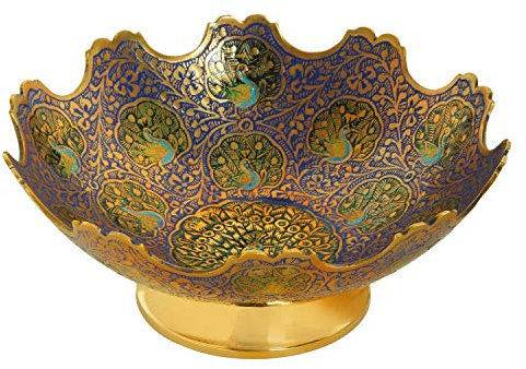 Zap Impex Messing Deko Schale Dry Fruit Carving Arbeit – Größe 17,8 cm Schöner Pfau Design Geschirr Geschenk