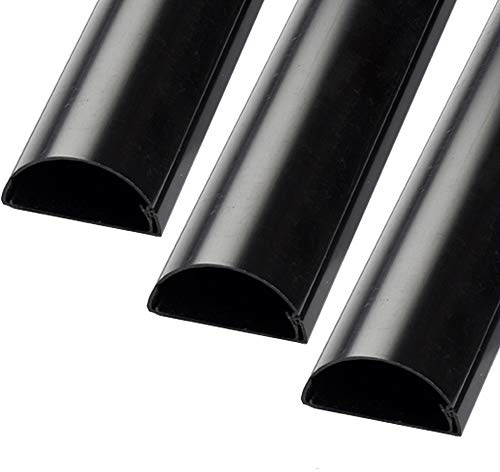 3m (3X 100cm) | 50mm x 25mm Black Trunking | Half Round Cable Conduit Cover | HDMI AV TV Ethernet & SCART Wire Ducting | Wall Tidy Management | Self-Adhesive Backing *Easy Install* | Neat Skirting