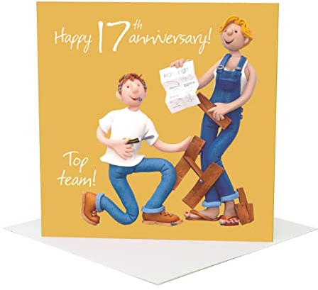 Holy Mackerel 17th Wedding Anniversary Card designed by Erica Sturla for a couple, wife, husband etc.Card is 15cm square and blank inside