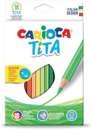 CARIOCA TITA, Matite Colorate, Set di Matite in Resina Esagonali, Pastelli per Bambini e Adulti, Ideali per Disegnare e Colorare, Scrittura Morbida, Colori Assortiti, 18 Pezzi