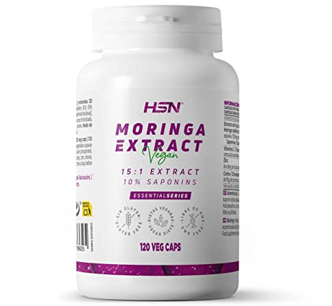 HSN Moringa Oleifera 7500mg (10% Saponinas) por dosis diaria | 120 Cápsulas Vegetales | Extracto Hojas de Moringa oleifera 15x Veces Más Concentrado | No-GMO, Vegano, Sin Gluten