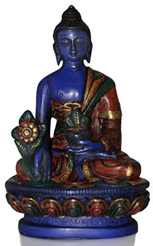 BUDDHAFIGUREN Buddha-Statue Medizinbuddha Blau bemalt aus Resin (Gießharz) 11,5, cm