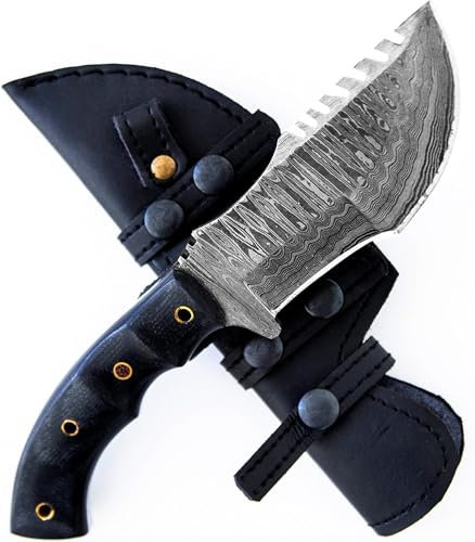 BIGCAT ROAR Coltello da caccia in damasco fatto a mano - Coltello da caccia a lama fissa full tang con fodero e manico in legno di noce - Coltello da esterno EDC da 25.4 cm - Black Jaguar