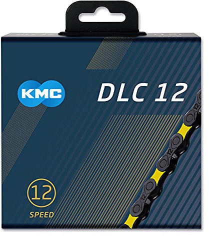 Fahrrad Kette, KMC Fahrradkette, DLC12, 1/2 x 11/128, 126 Glieder, 12-Fach, kompatibel mit Shimano/Sram/Campagnolo, schwarz-gelb