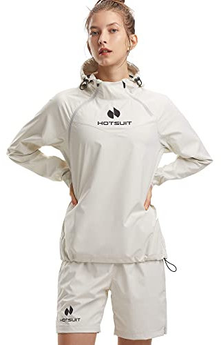 HOTSUIT Tuta sauna anti strappo per donna con pantaloncini leggeri e giacca sauna Perdita di peso e fitness Bianco, L