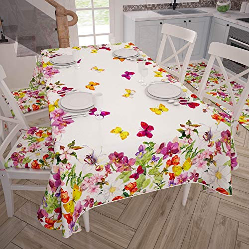 PETTI Artigiani Italiani - Tovaglia Antimacchia Rettangolare Copritavolo Cucina Disegno Farfalle X6 Posti (140x180 cm) 100% Made in Italy