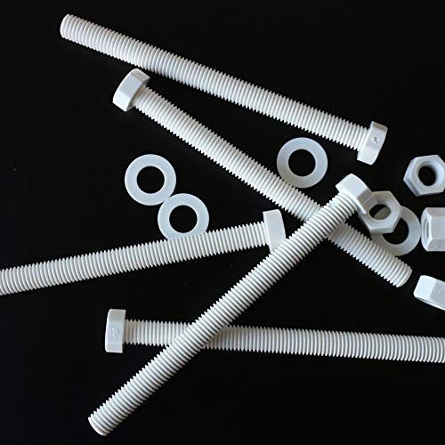 5x Vis à tête Hexagonale Polypropylène Blancs (PP) Ecrous et boulons en plastique, M12 x 150mm, Rondelles, résistant à l'eau, anti-corrosion, résistant aux produits chimiques