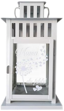Kilala Trauer Laterne Outdoor, Grablicht personalisiert, Trauerlicht 28 cm, Gedenklicht für Verstorbene mit Schriftzug Mama Pusteblume