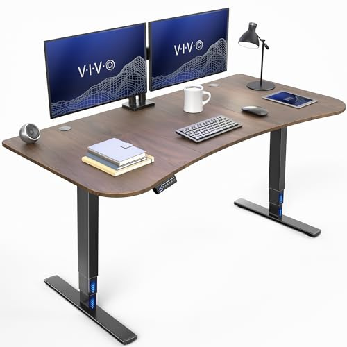 VIVO Electric 63 x 32 in Standing Desk, Touch Screen Adjustment, 220 lb Frame Support, 2E Series, Dark Walnut Top Black Frame, DESK-KIT-2EBD