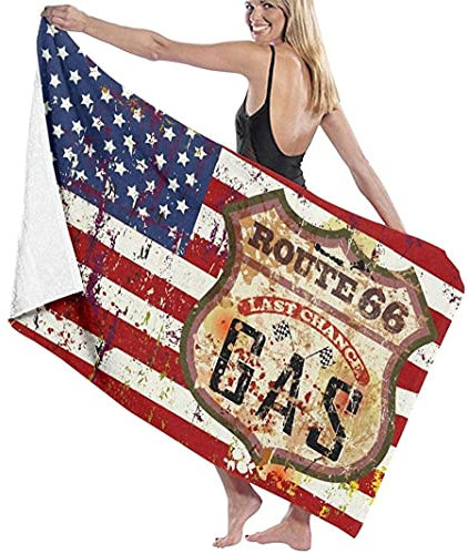 Serviette De Plage Microfibre,Drapeau Américain avec des Rayures Grunge Et des Étoiles sur La Route Panoramique De La Route Nationale Grande Serviette De Plage Légère De Drap De Bain Parfaite Pou