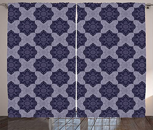 ABAKUHAUS böhmische Weinlese Rustikaler Vorhang, Floral Orient Kunst, Wohnzimmer Universalband Gardinen mit Schlaufen und Haken, 280 x 225 cm, Indigo Quartz Ceil Blau