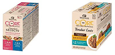 Wellness CORE Signature Selects, Katzenfutter nass in Sauce, getreidefrei, hoher Fleischanteil, 8 x 79 g & Tender Cuts, Katzenfutter nass in Sauce, getreidefrei, hoher Fleischanteil, 6 x 85 g