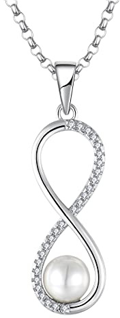JO WISDOM Damen Perlen Kette Silber 925,Halskette Anhänger Infinity mit 5MM Perlen,Schmuck für Frauen