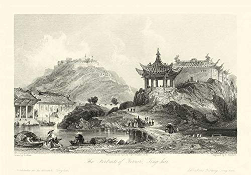 Leinwand-Rahmen mit amerikanischen Box-Szenen in China II Allom T. - Küste horizontal Kunstdruck Landschaften Landschaft Asien China Chinesische Orie schwebender Rahmen 48 x 68 cm
