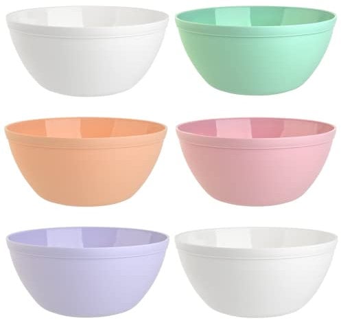 Lot de 6 bols à céréales, à dessert, à soupe, à riz, multicolores, en plastique sans BPA, grand format, 900 ml